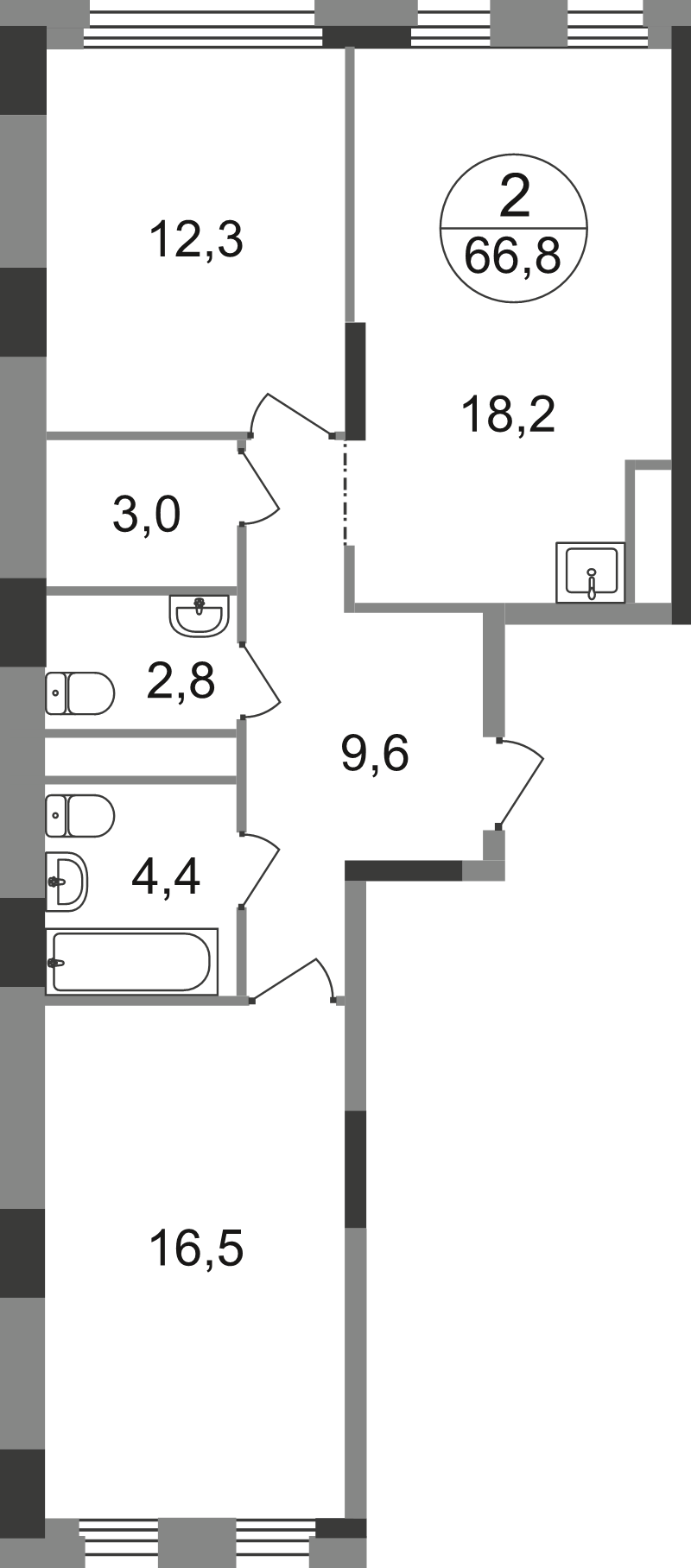 3 ккв (Евро) 66,8 м²