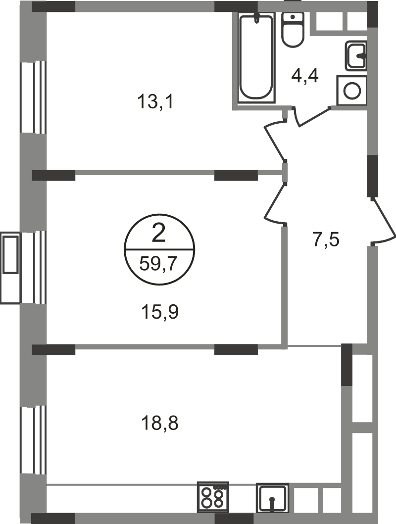 3 ккв (Евро) 59,7 м²