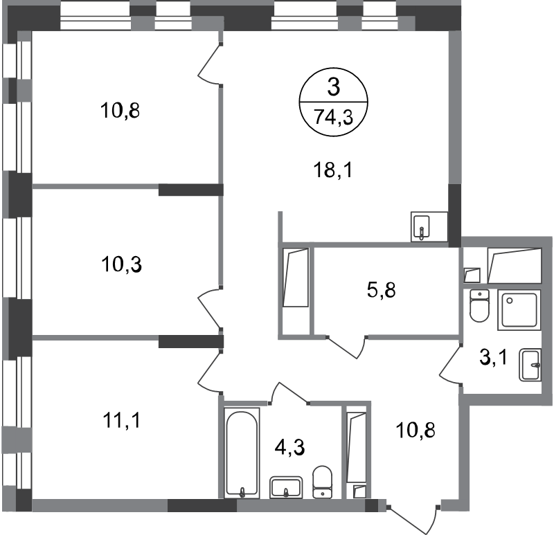 4 ккв (Евро) 74,3 м²