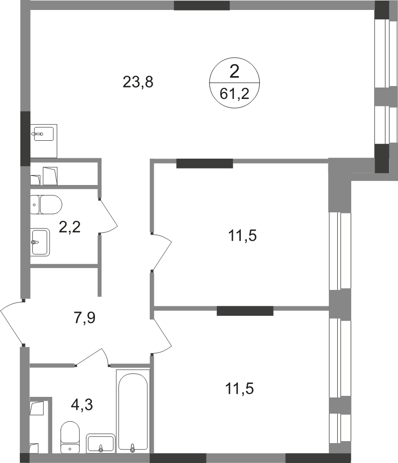 3 ккв (Евро) 61,2 м²