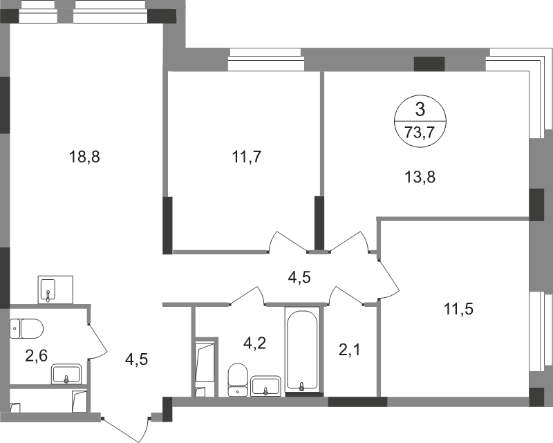 4 ккв (Евро) 73,7 м²