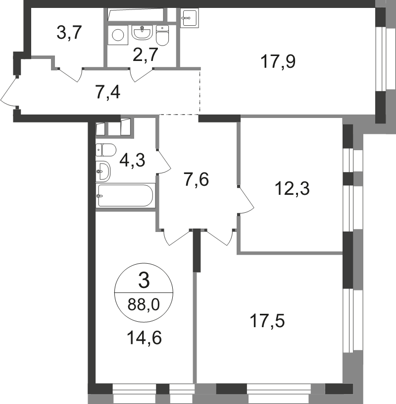 4 ккв (Евро) 88 м²