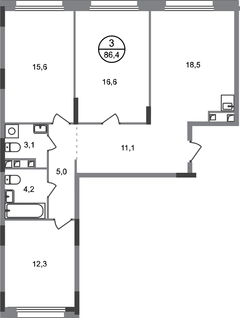 4 ккв (Евро) 86,4 м²