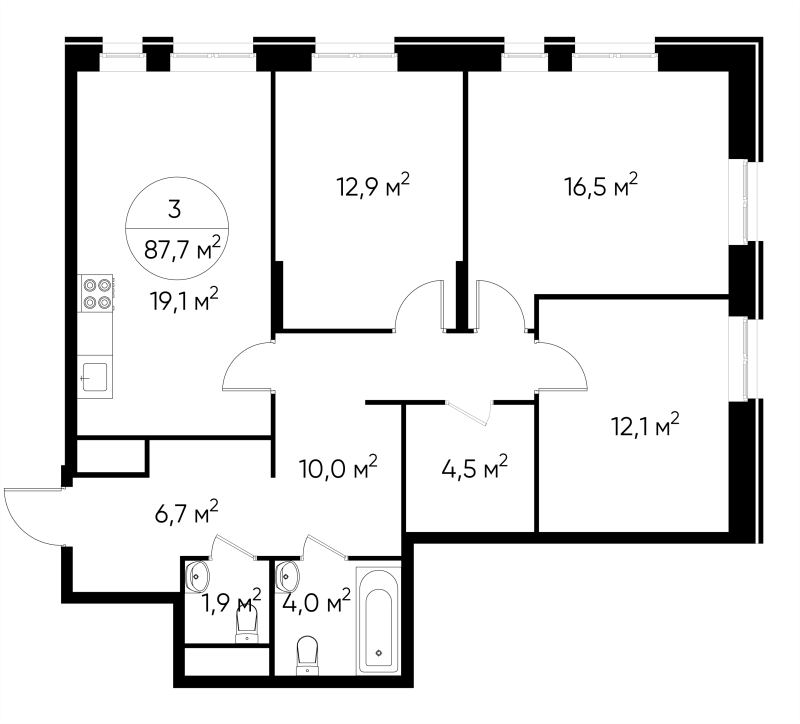 4 ккв (Евро) 87,7 м²