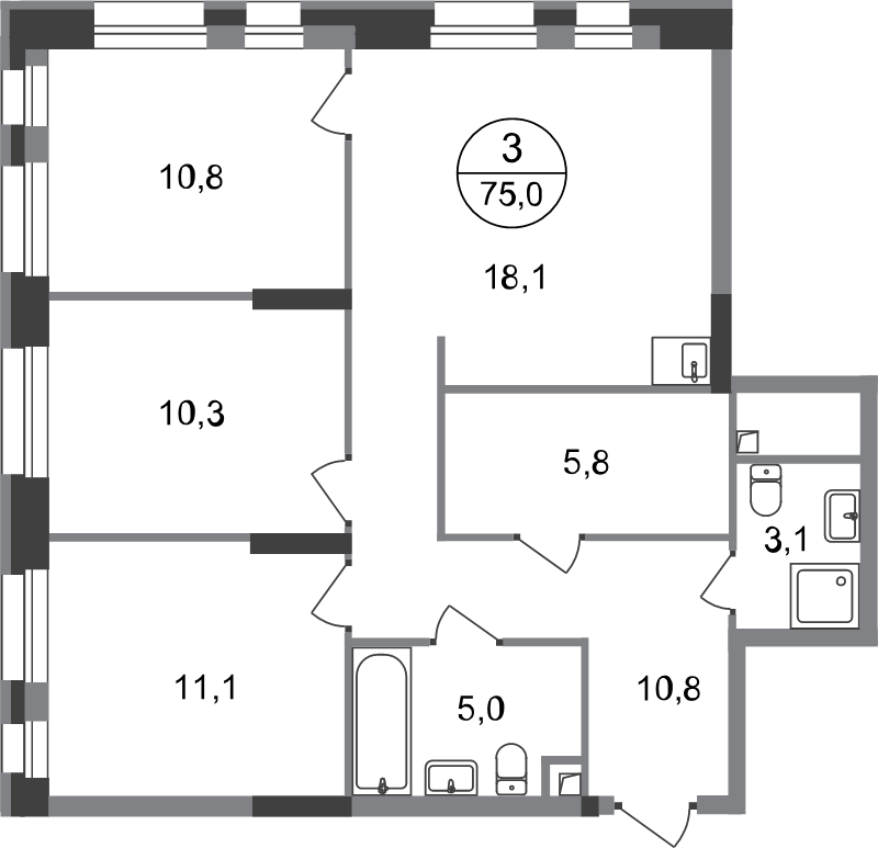 4 ккв (Евро) 75 м²