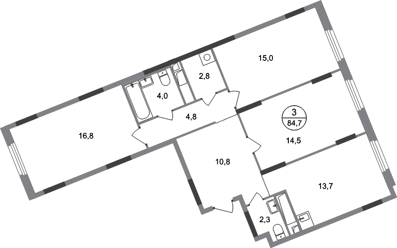 3 ккв 84,7 м²