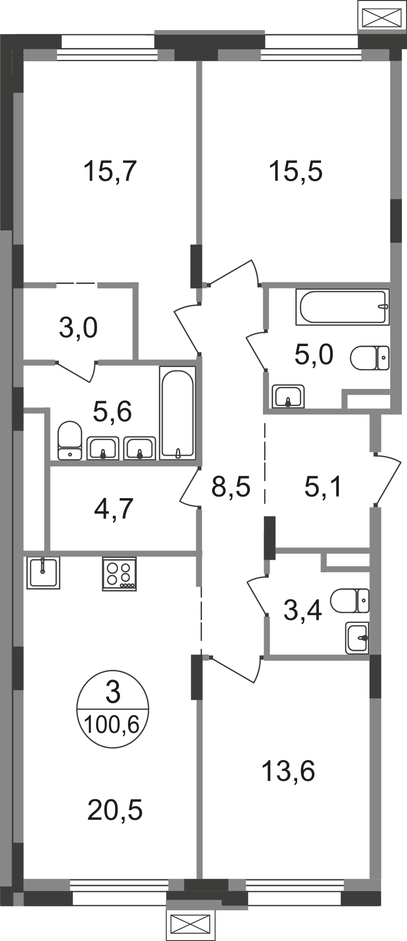 4 ккв (Евро) 100,6 м²