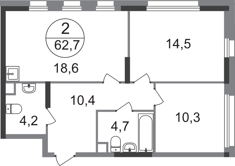 3 ккв (Евро) 62,7 м²