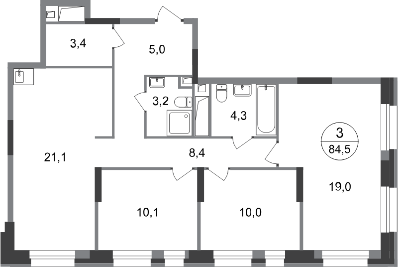 4 ккв (Евро) 84,5 м²