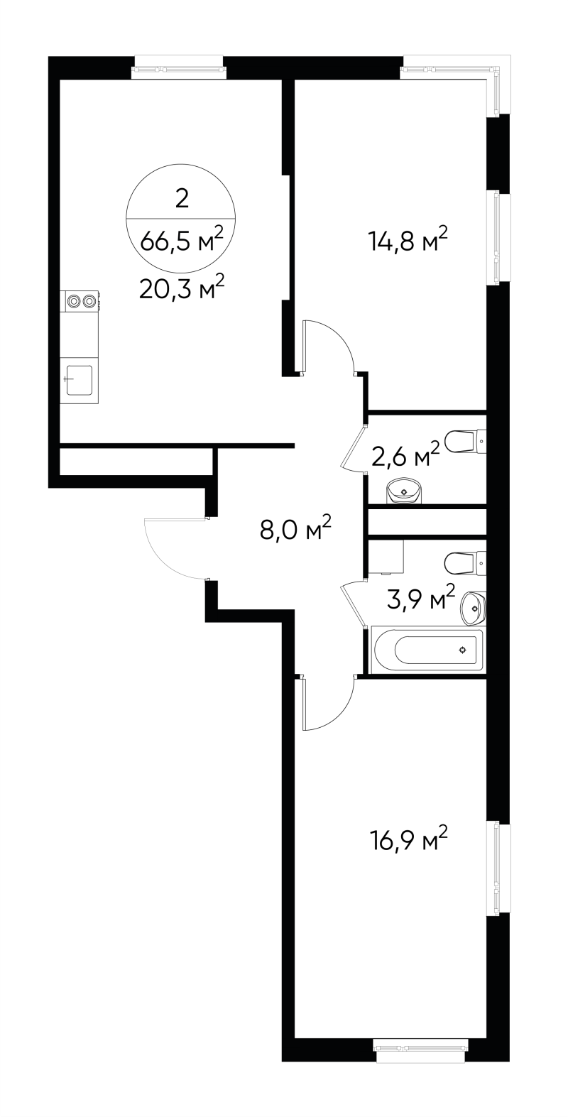 3 ккв (Евро) 66,4 м²
