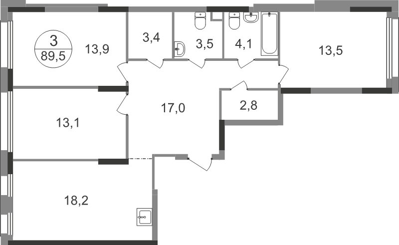 4 ккв (Евро) 89,5 м²