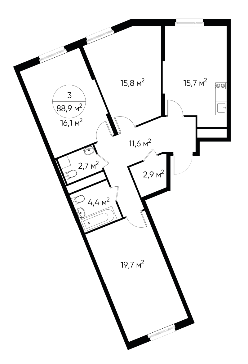 4 ккв (Евро) 88,9 м²