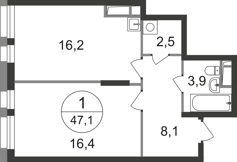 2 ккв (Евро) 47,1 м²