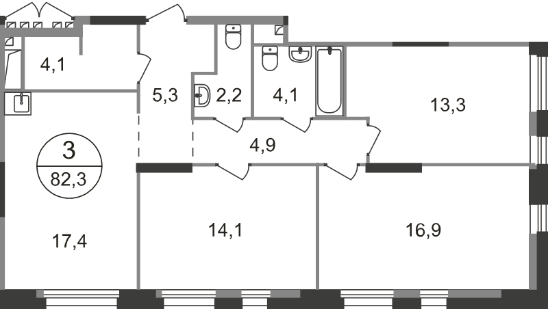 4 ккв (Евро) 82,3 м²
