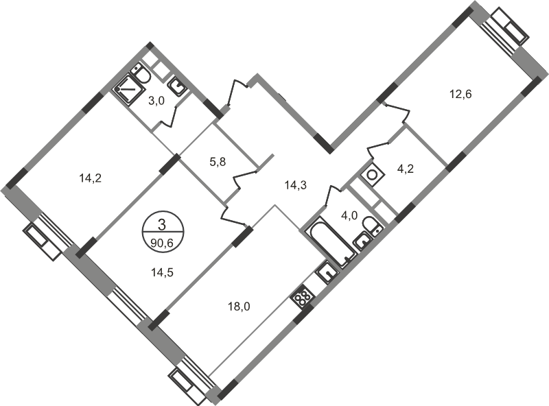 4 ккв (Евро) 90,6 м²