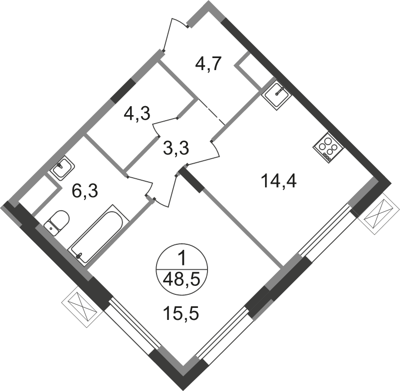 1 ккв 48,5 м²