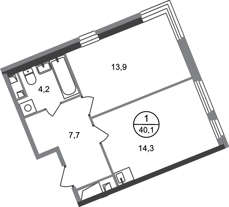1 ккв 40,1 м²