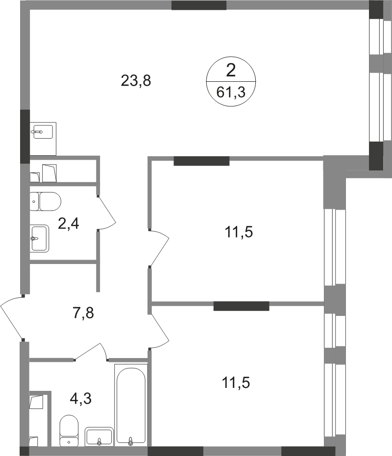 3 ккв (Евро) 61,3 м²