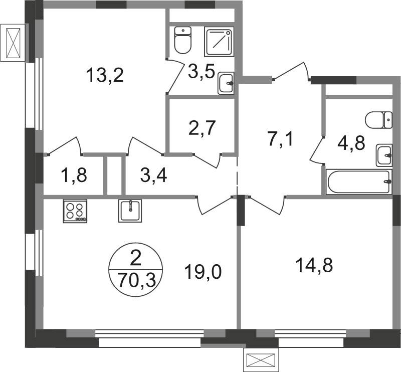 3 ккв (Евро) 70,3 м²