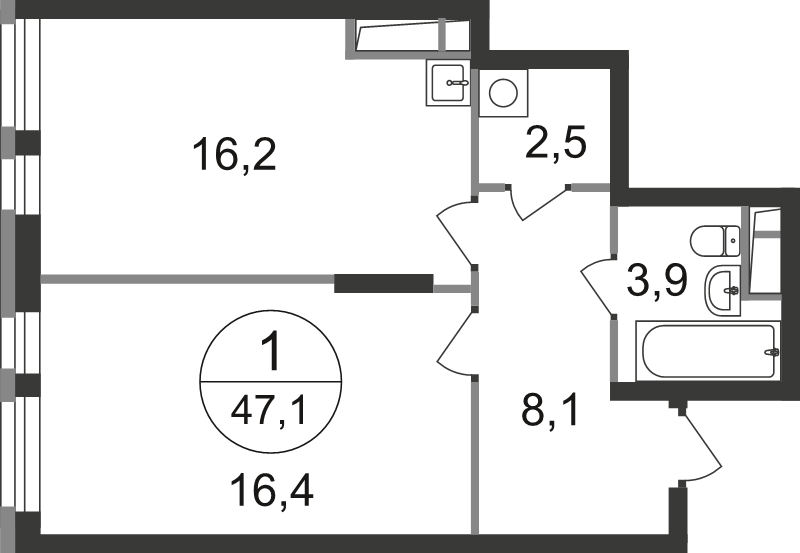 2 ккв (Евро) 47,1 м²