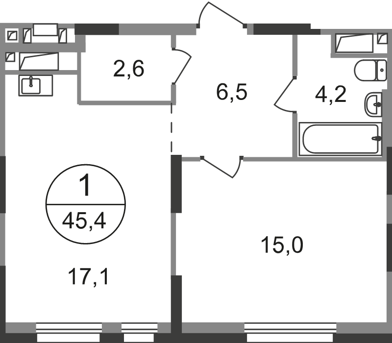 2 ккв (Евро) 45,4 м²