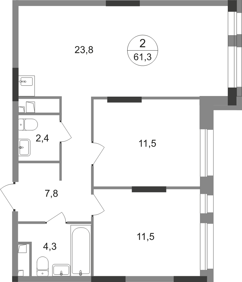 3 ккв (Евро) 61,3 м²
