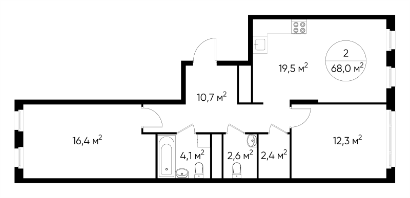 3 ккв (Евро) 68 м²