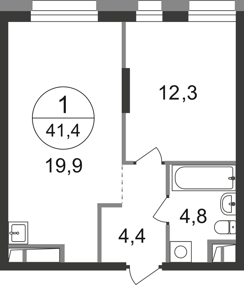 2 ккв (Евро) 41,4 м²