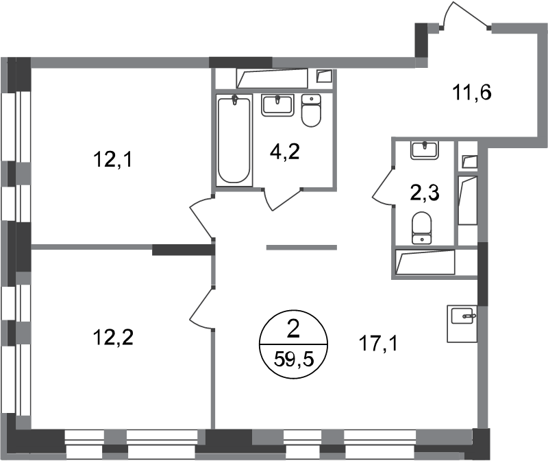 3 ккв (Евро) 59,5 м²