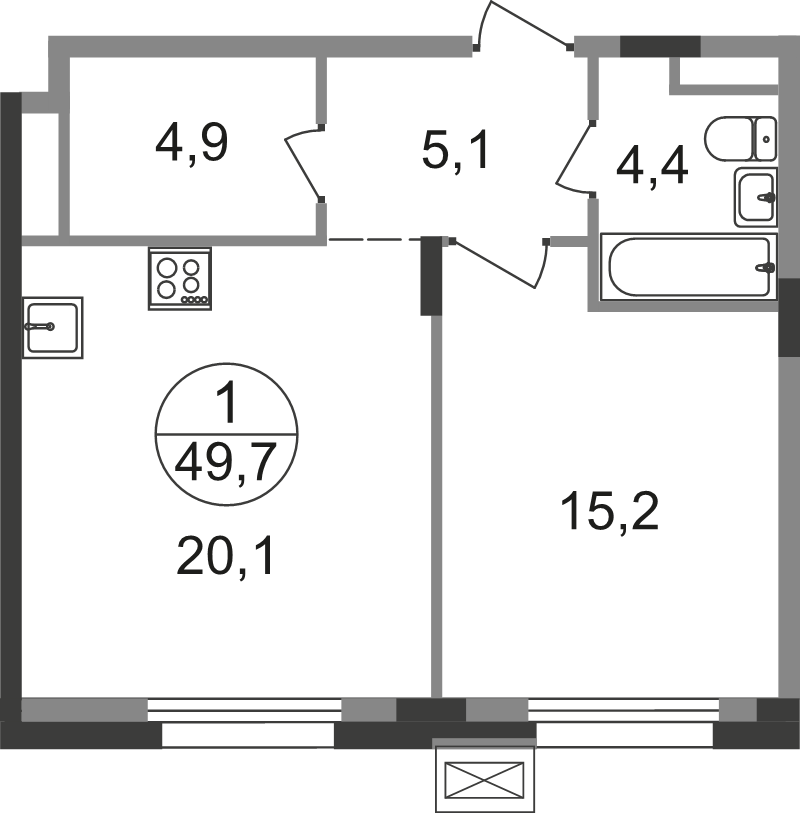 2 ккв (Евро) 49,7 м²
