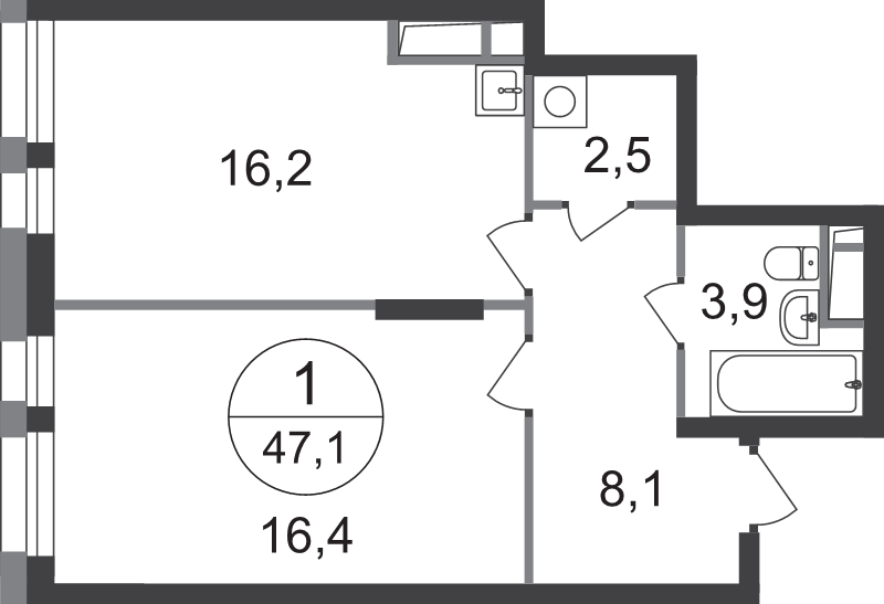 2 ккв (Евро) 47,1 м²