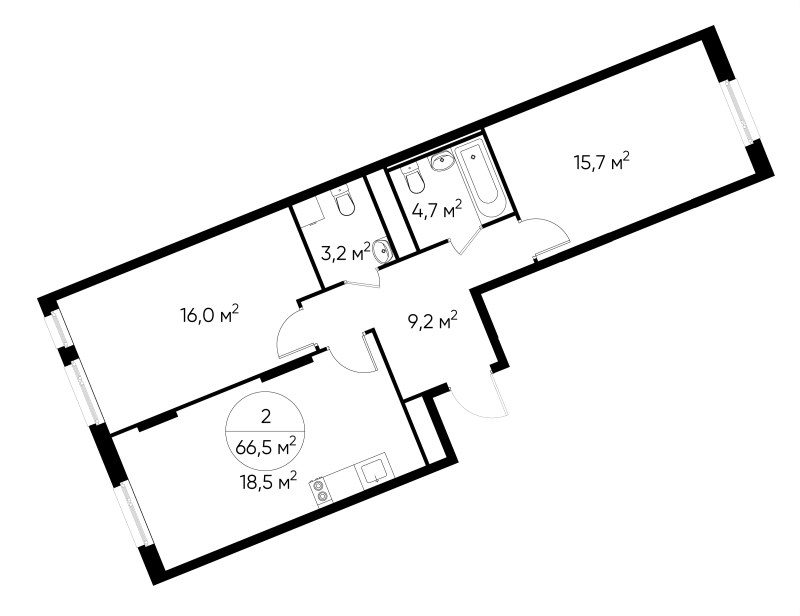 3 ккв (Евро) 66,5 м²