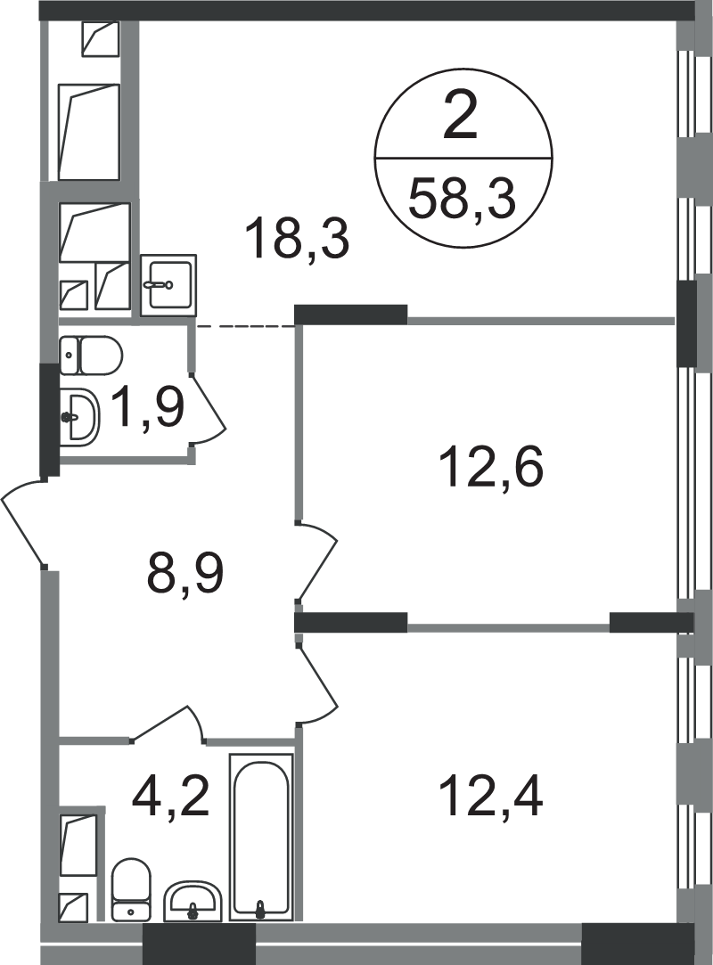 3 ккв (Евро) 58,3 м²
