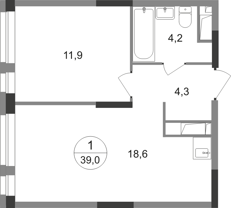 2 ккв (Евро) 39 м²
