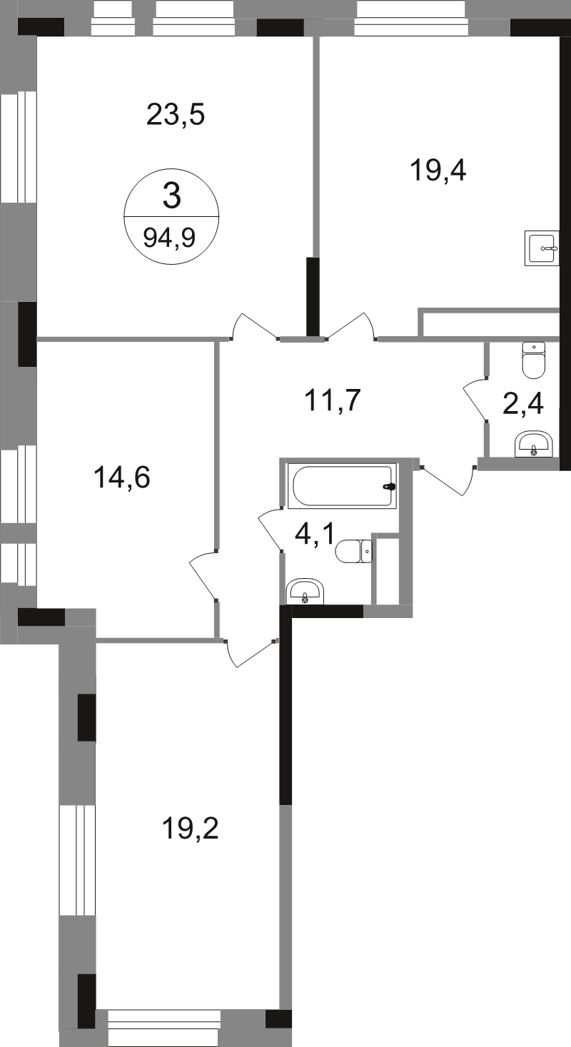 4 ккв (Евро) 94,9 м²