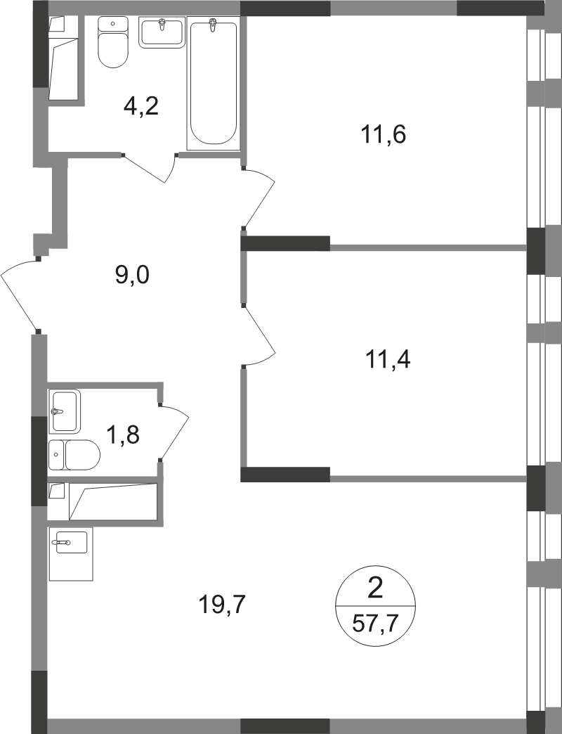 3 ккв (Евро) 57,7 м²