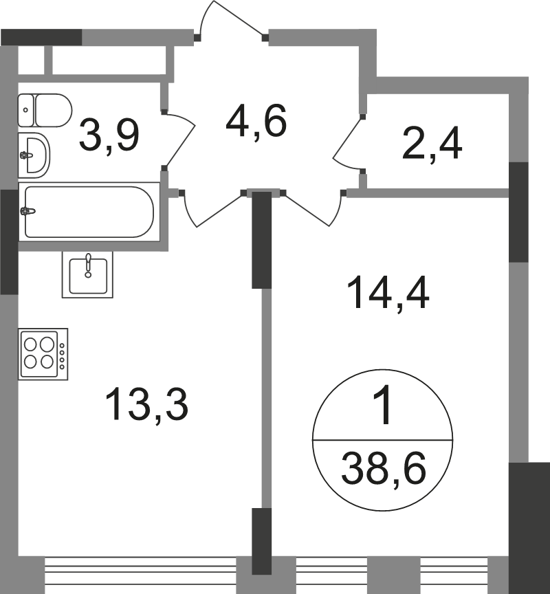 1 ккв 38,6 м²