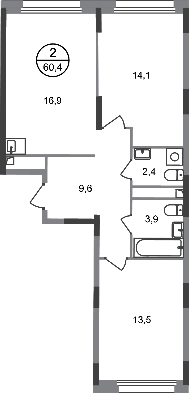 3 ккв (Евро) 60,4 м²