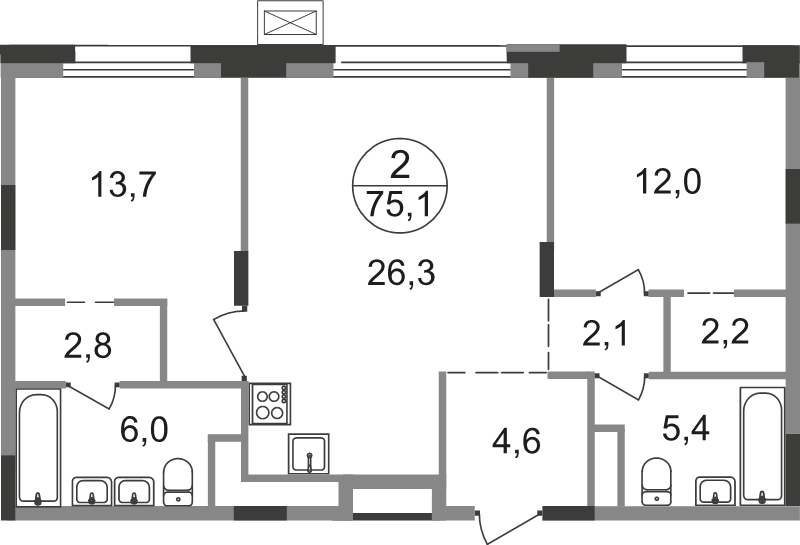 3 ккв (Евро) 75,1 м²