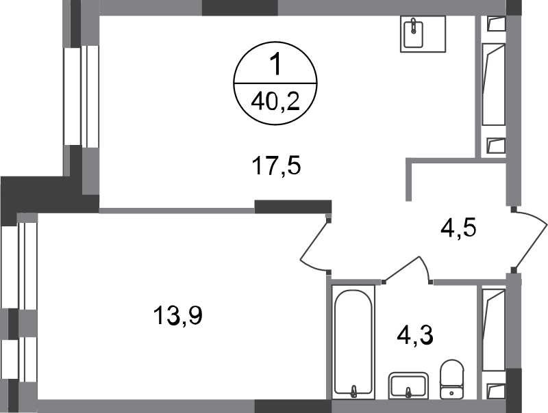 2 ккв (Евро) 40,2 м²