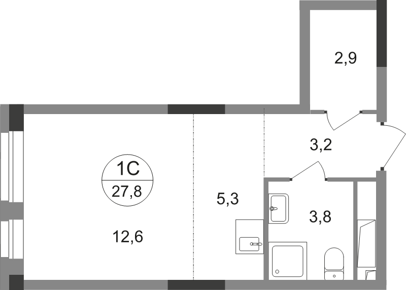 Студия 27,8 м²