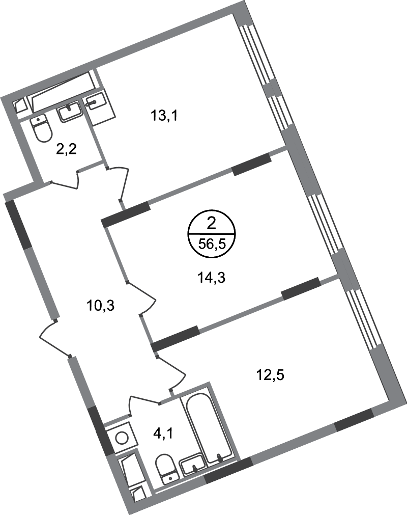2 ккв 56,5 м²