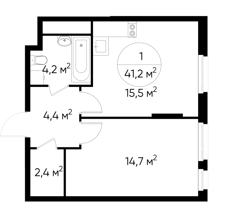 2 ккв (Евро) 41,2 м²