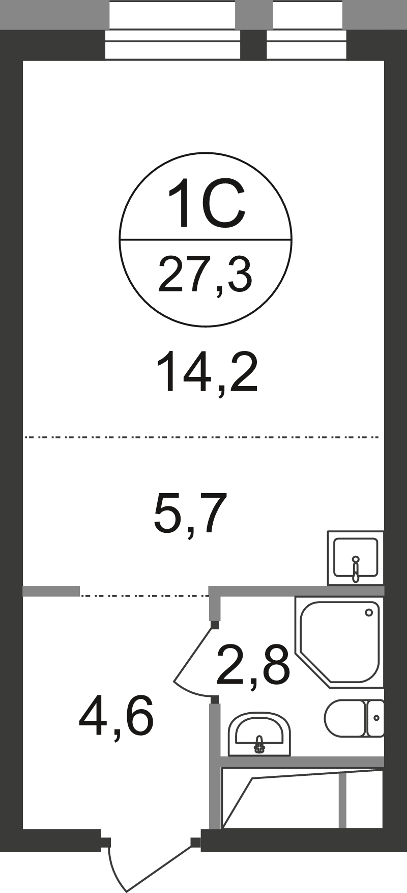 Студия 27,3 м²
