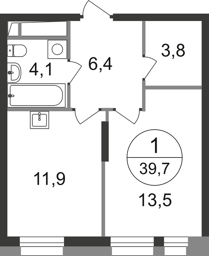 1 ккв 39,7 м²