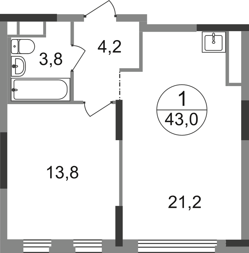 2 ккв (Евро) 43 м²