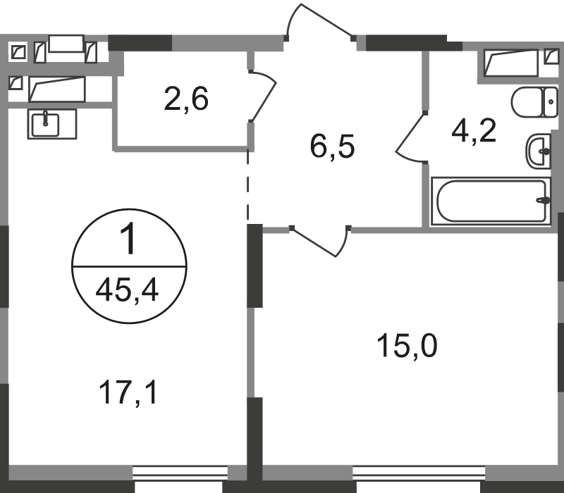 2 ккв (Евро) 45,4 м²