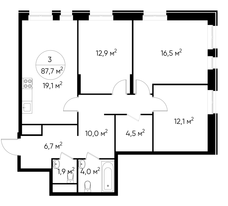 4 ккв (Евро) 87,7 м²