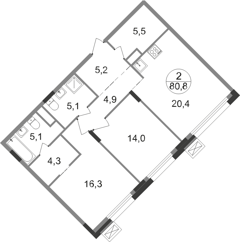 3 ккв (Евро) 80,8 м²
