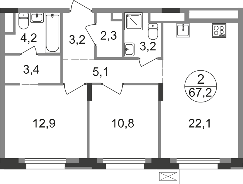 3 ккв (Евро) 67,2 м²